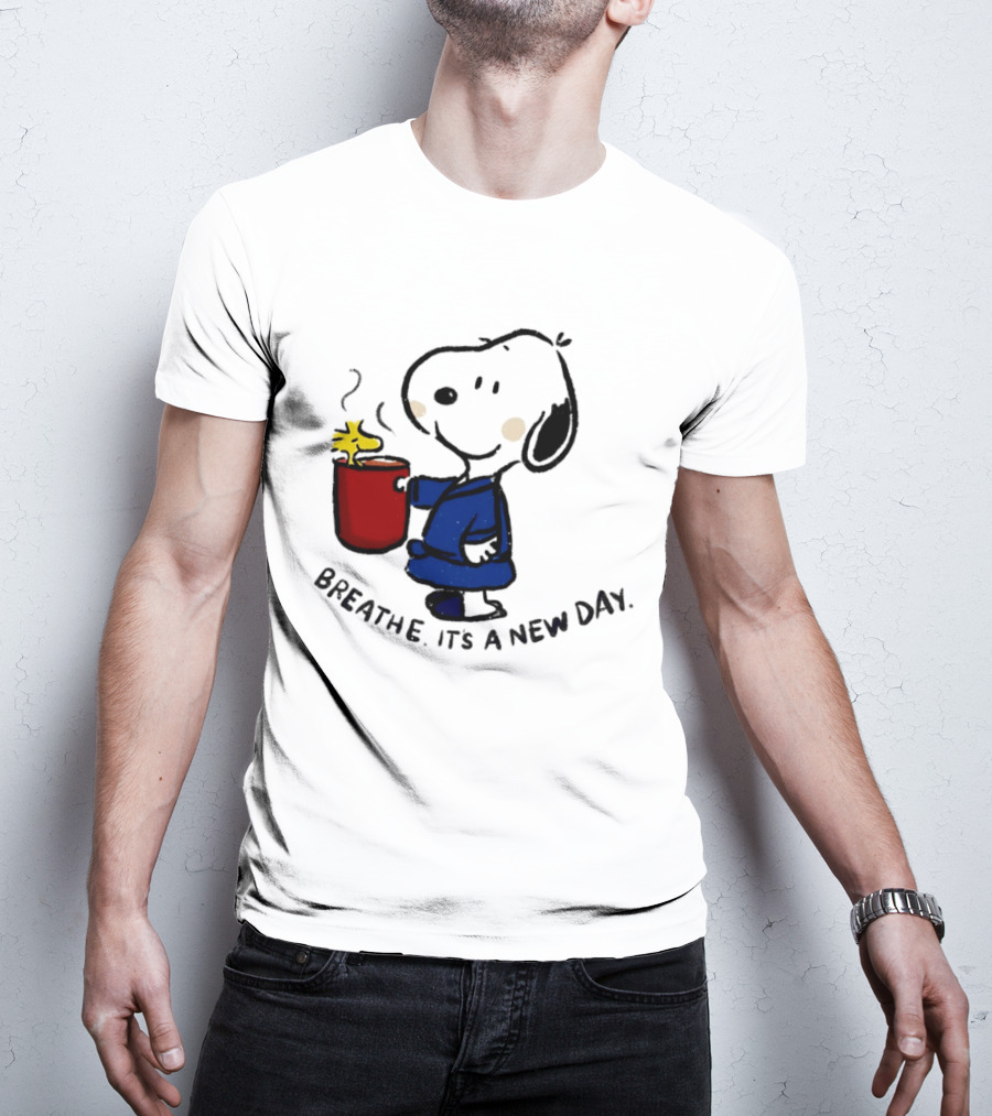 Snoopy And Woodstock Breathe It's A New Day Coffee Relaxation T-Shirt