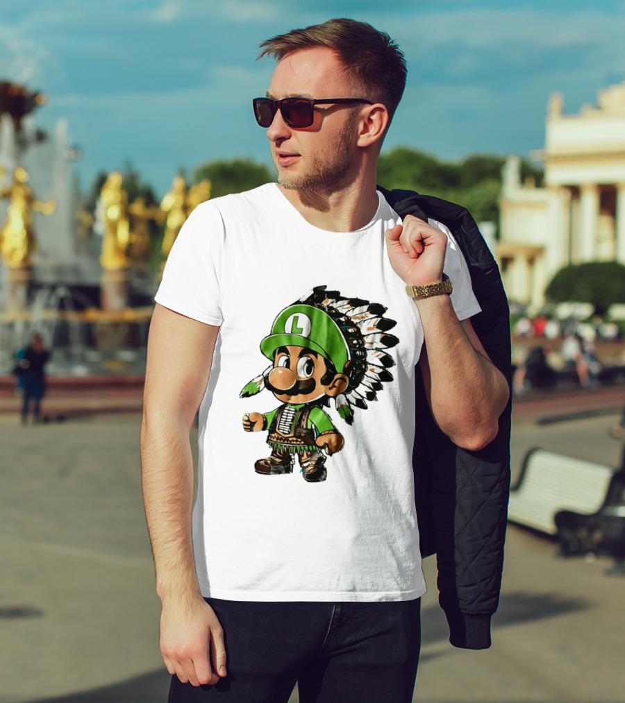 Luigi Green Hat Native American Headdress T-Shirt