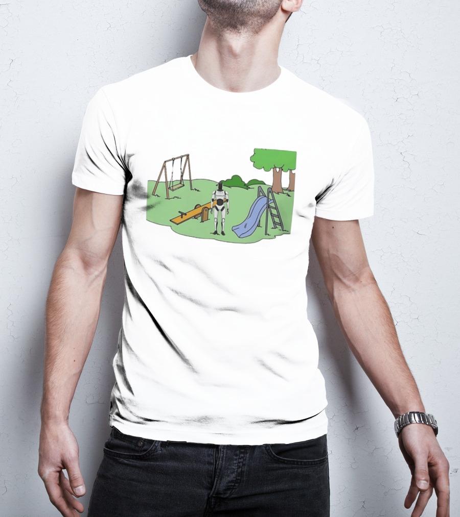 Optimus Tesla Robot In Playground Park With Swings And Slide T-Shirt