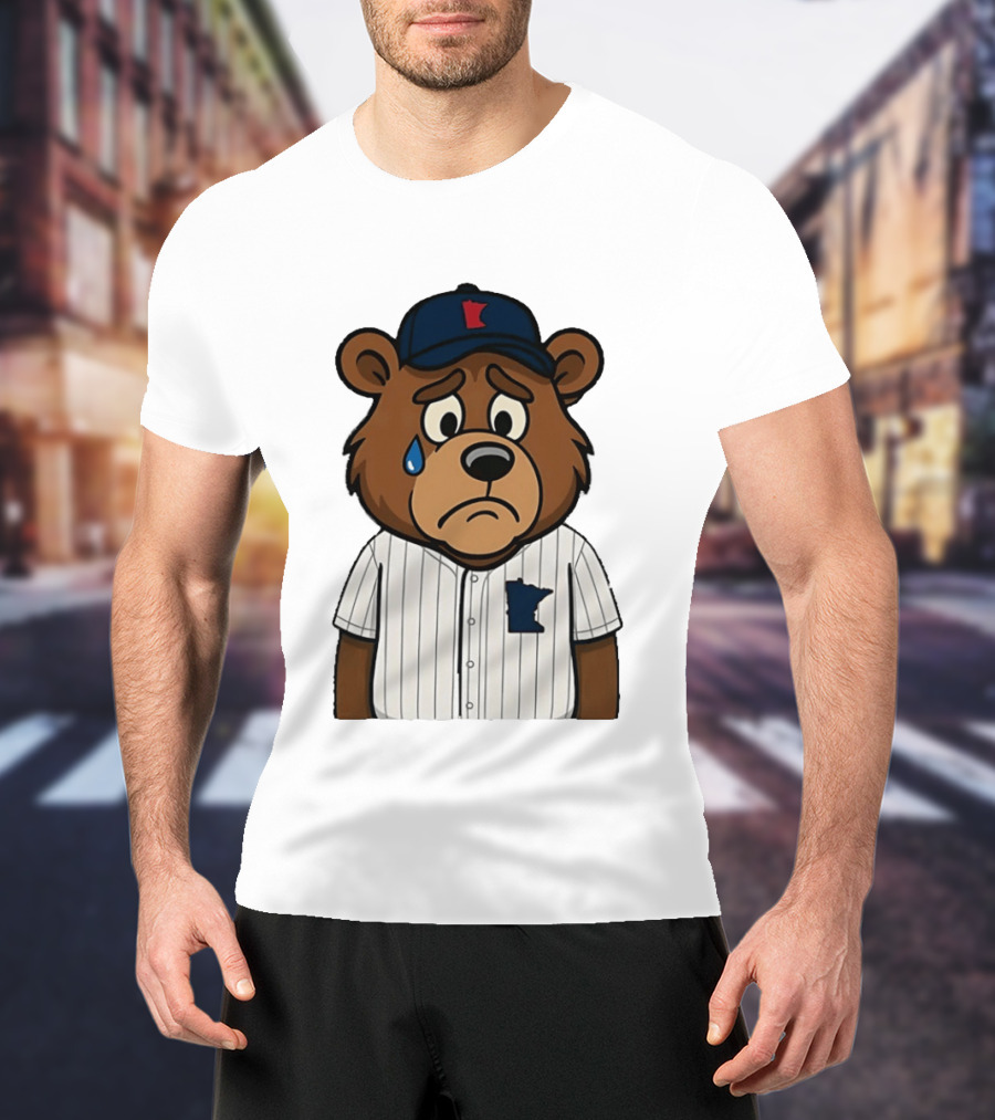 Sad Minnesota Bear With Baseball Jersey And Cap T-Shirt