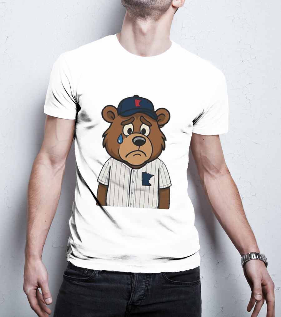 Sad Minnesota Bear With Baseball Jersey And Cap T-Shirt
