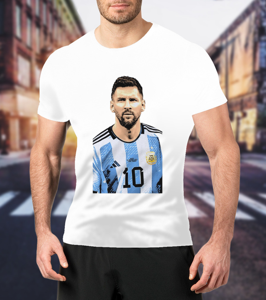 Lionel Messi Argentina 10 AFA Blue White Stripes Football Star T-Shirt