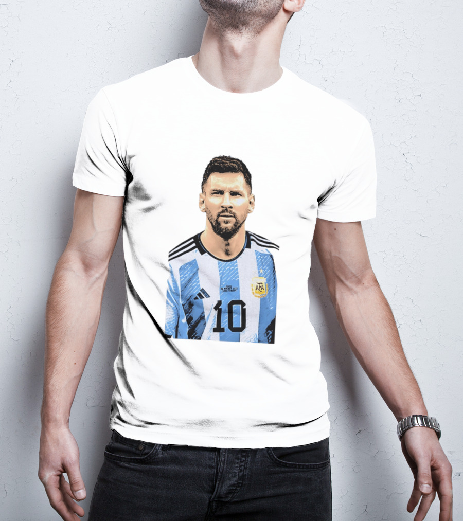 Lionel Messi Argentina 10 AFA Blue White Stripes Football Star T-Shirt
