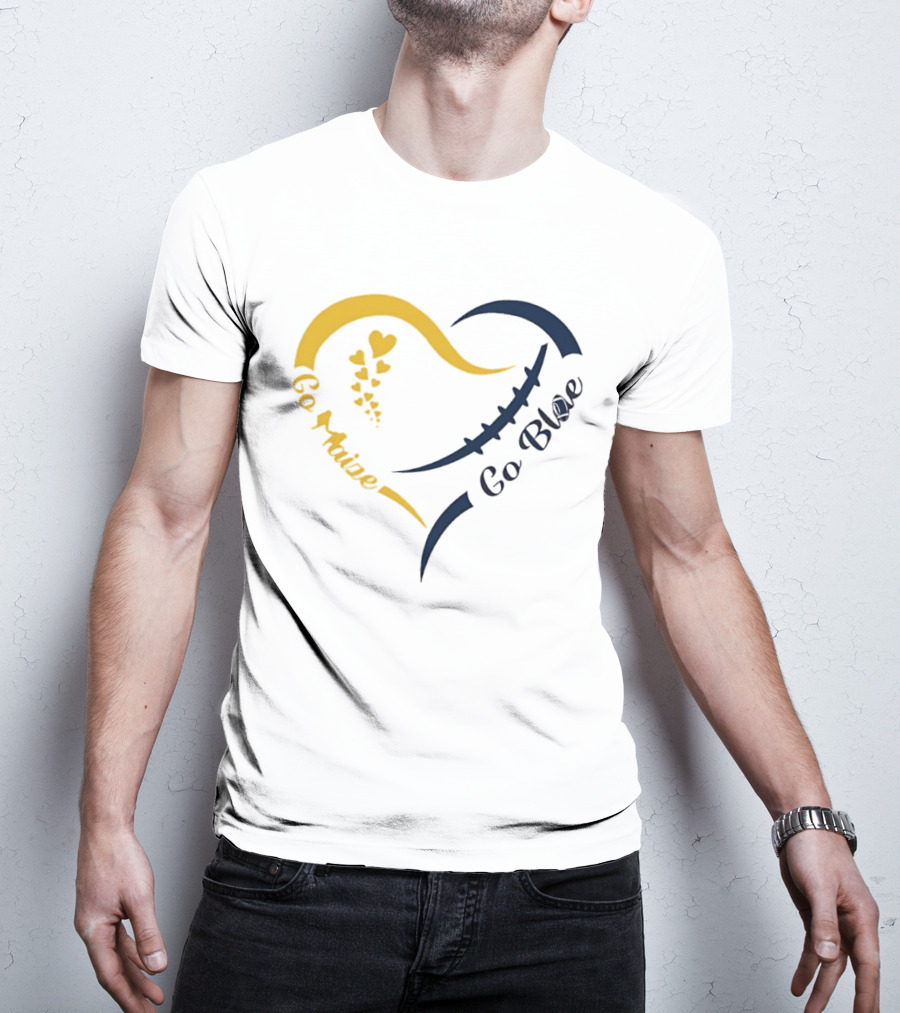 Michigan Wolverines Heart Go Maize Go Blue Football T-Shirt