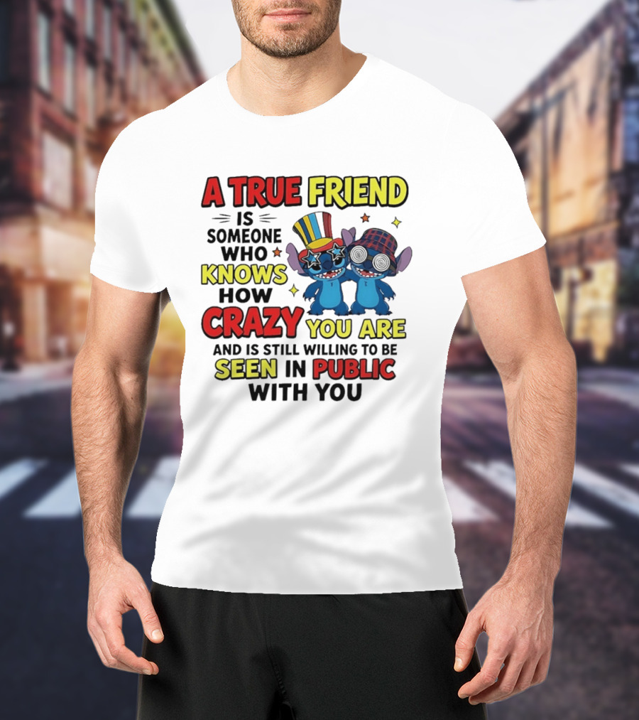 A True Friend Is Someone Who Knows How Crazy You Are And Is Still Willing To Be Seen In Public With You Stitch T-Shirt