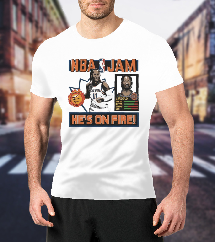 NBA Jam Jalen Brunson New York Knicks He's On Fire T-Shirt