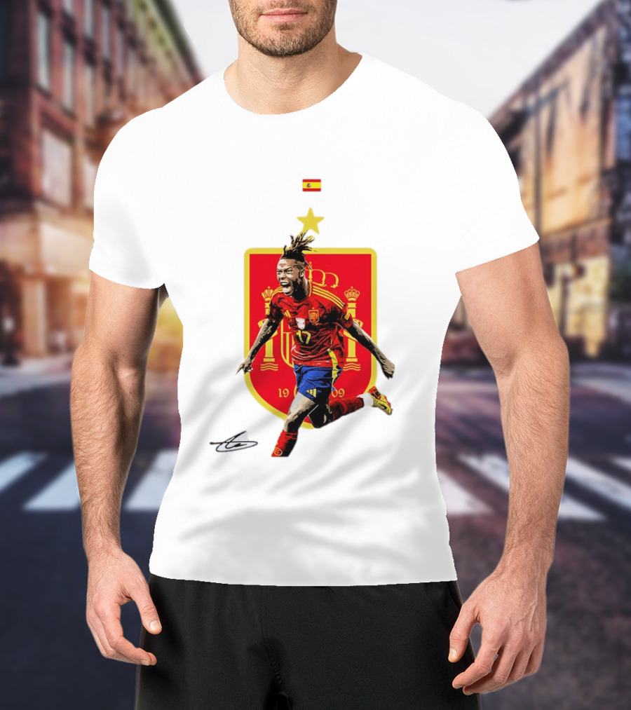 Nico Williams España Número 19 Escudo De La Selección Española Flag T-Shirt