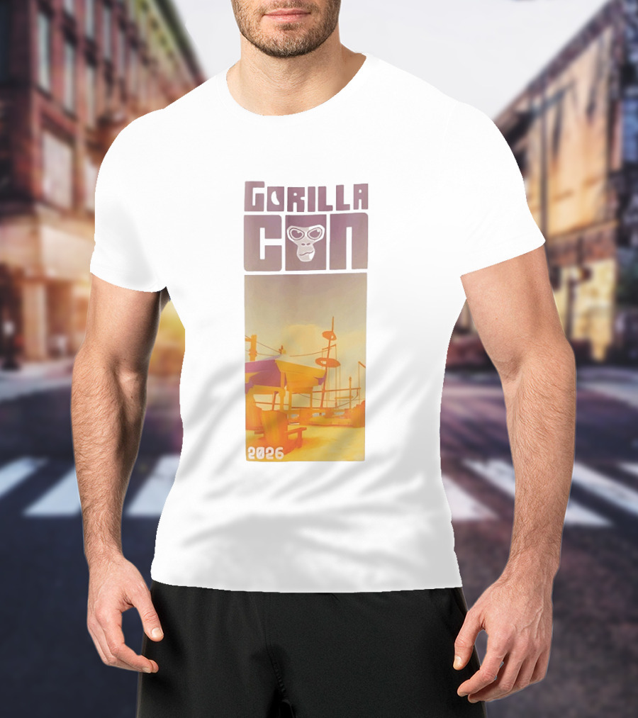 Gorilla Con 2026 Beach Adventure With Sunglasses Wearing Gorilla T-Shirt