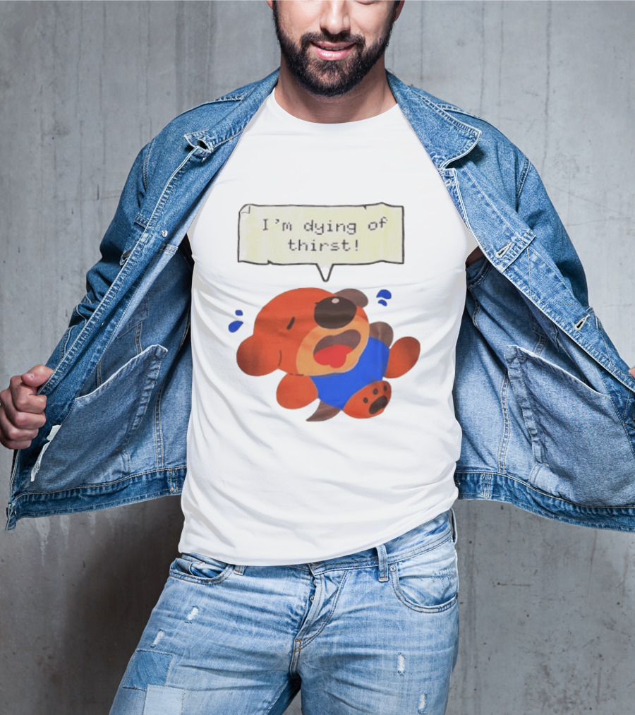 I'm Dying Of Thirst Cartoon Dog In Blue And Red With Speech Bubble T-Shirt