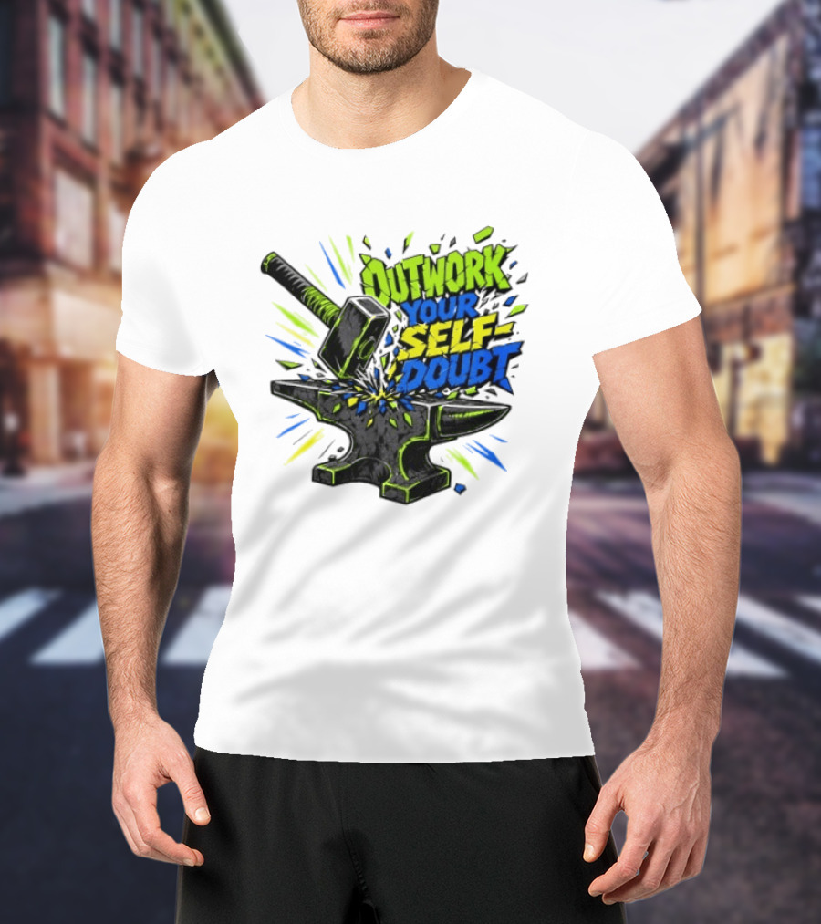 Outwork Your Self Doubt Inspirational Hammer And Anvil Motivational T-Shirt