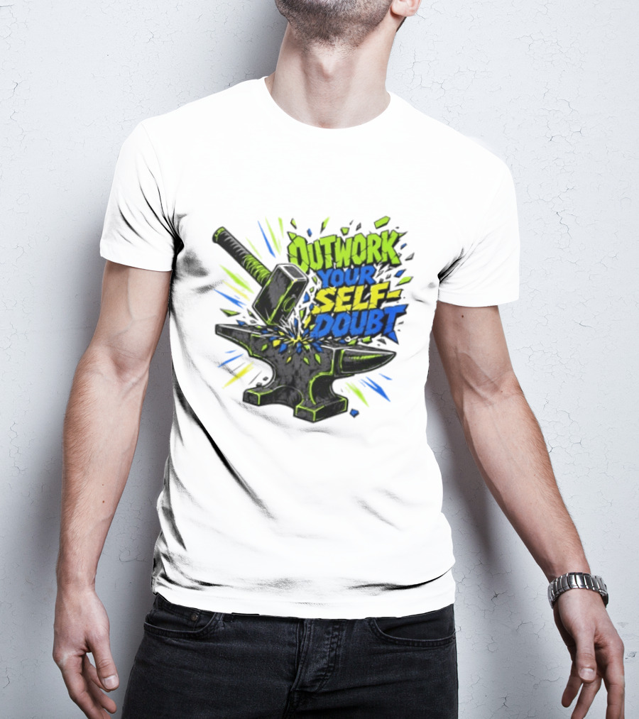 Outwork Your Self Doubt Inspirational Hammer And Anvil Motivational T-Shirt