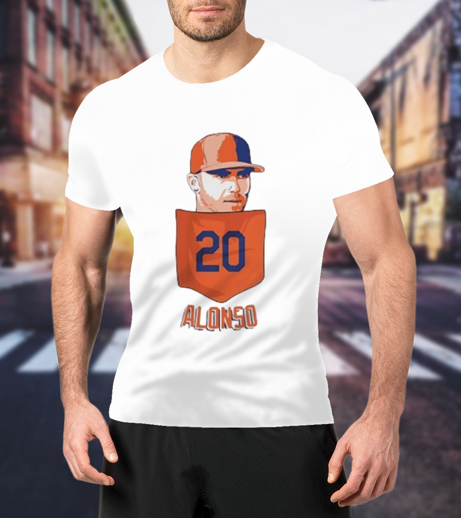 Pete Alonso 20 New York Mets MLB Baseball Pocket T-Shirt