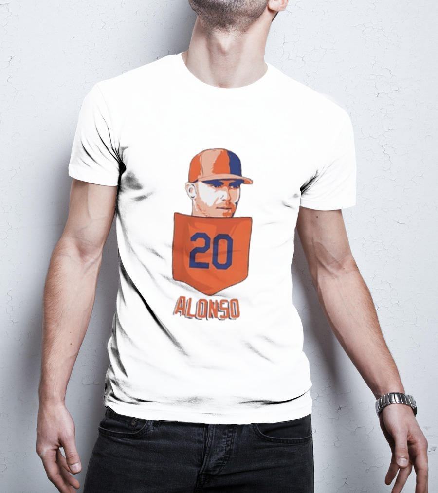 Pete Alonso 20 New York Mets MLB Baseball Pocket T-Shirt