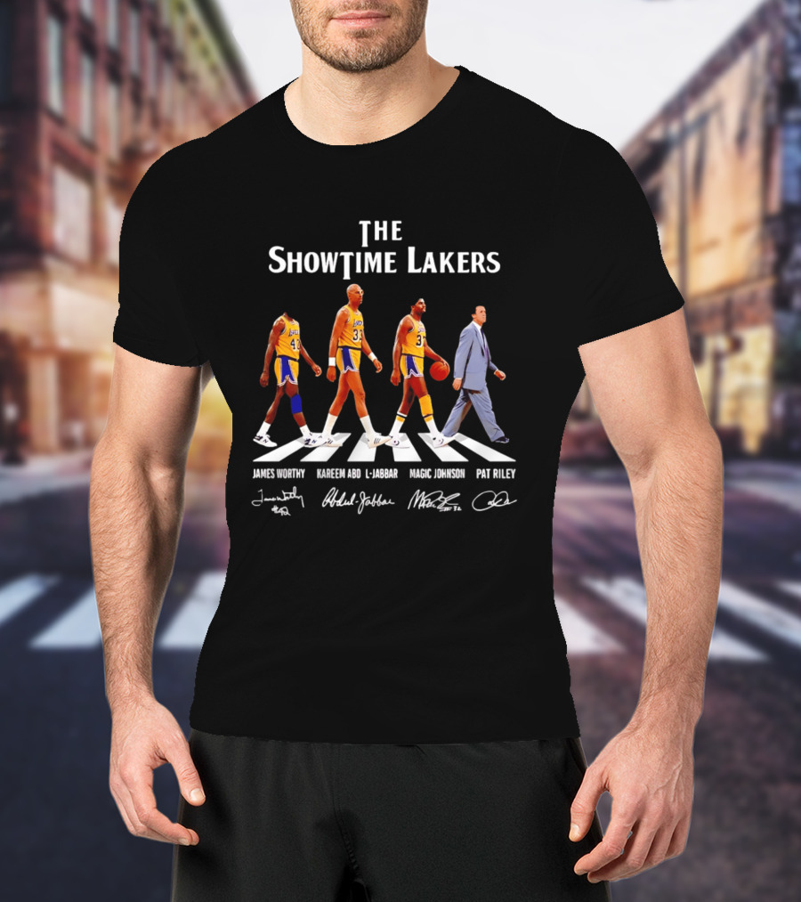 The Showtime Lakers James Worthy Kareem Abdul Jabbar Magic Johnson Pat Riley Abbey Road T-Shirt