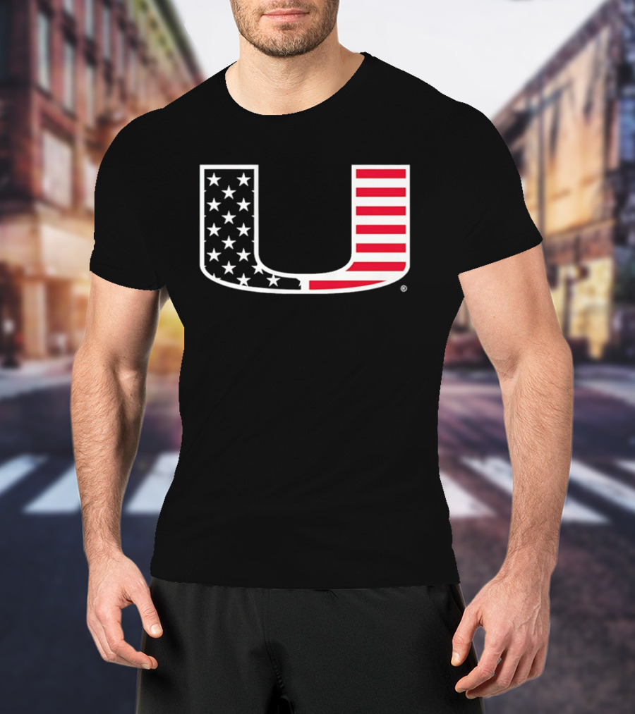 Stars And Stripes Miami Hurricanes U American Flag T-Shirt