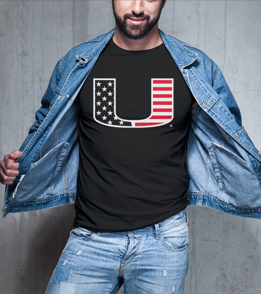 Stars And Stripes Miami Hurricanes U American Flag T-Shirt