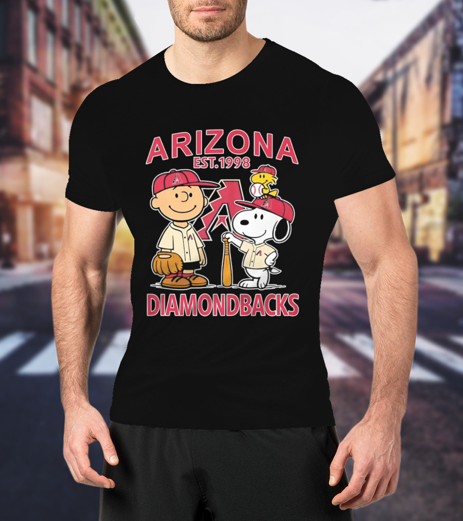 Peanuts Arizona Diamondbacks Est 1998 Charlie Brown Snoopy Woodstock Baseball Collaboration T-Shirt