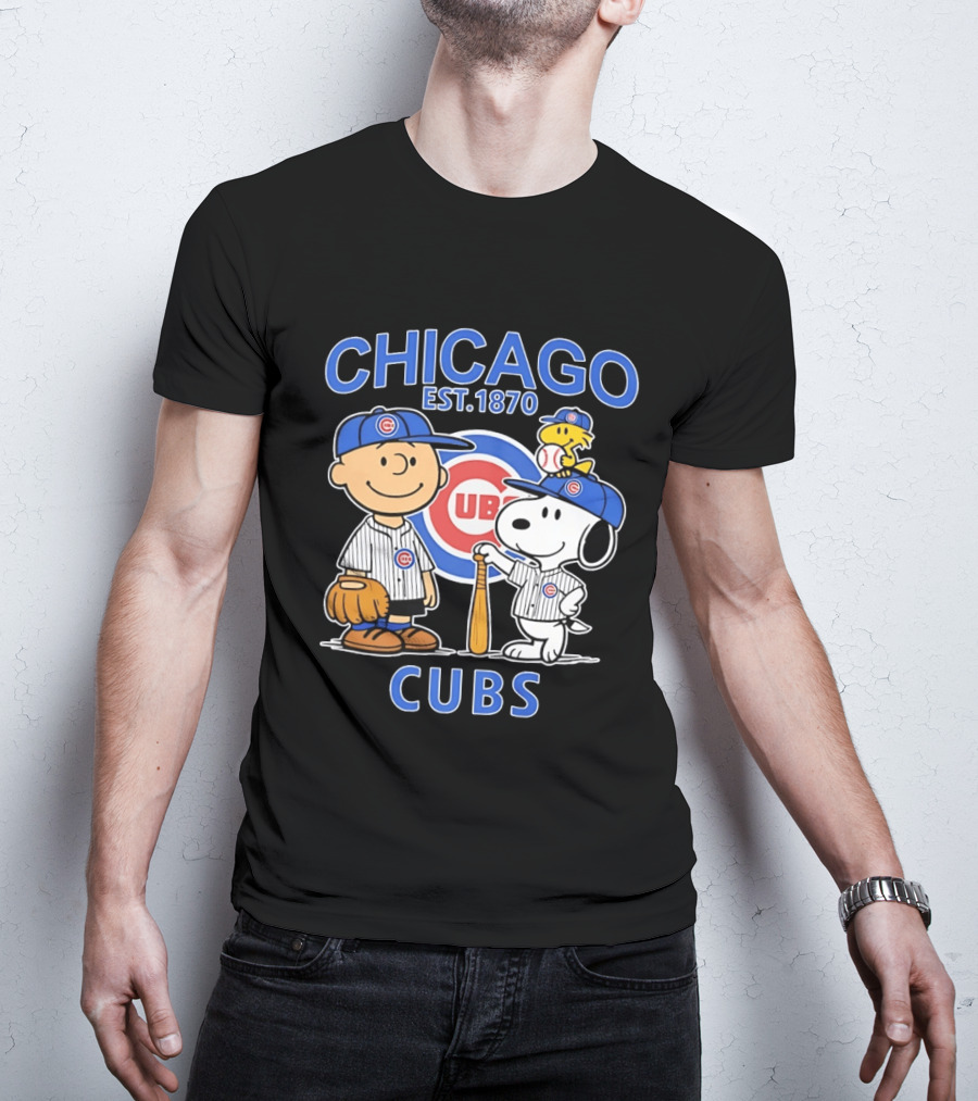 Peanuts Characters Snoopy Woodstock Charlie Brown Chicago Cubs Est 1870 T-Shirt