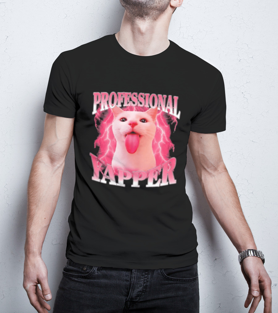 Professional Yapper Cat Pink Lightning Tongue Out T-Shirt