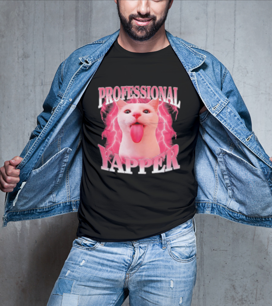Professional Yapper Cat Pink Lightning Tongue Out T-Shirt