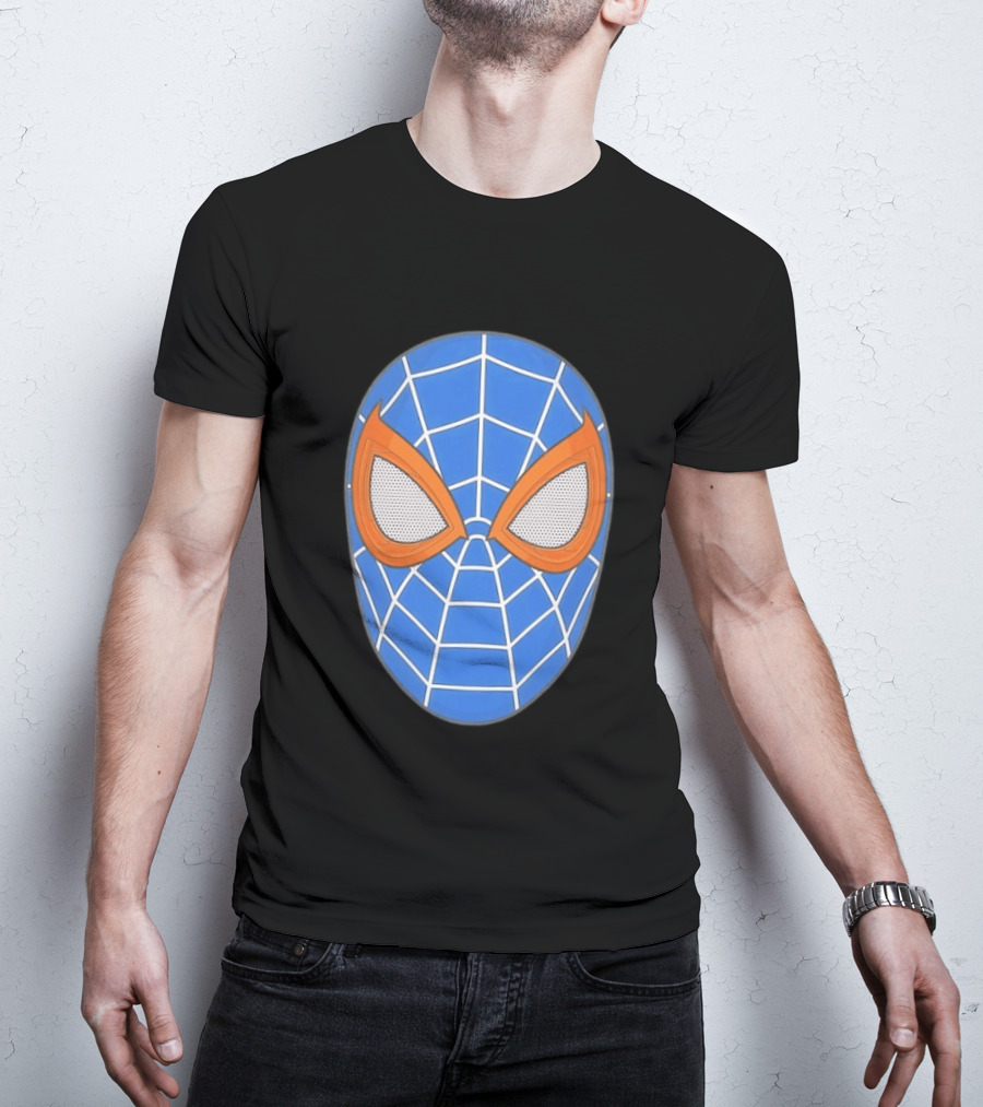 Spidey Spider Man Blue Mask With Orange Eyes And Web T-Shirt