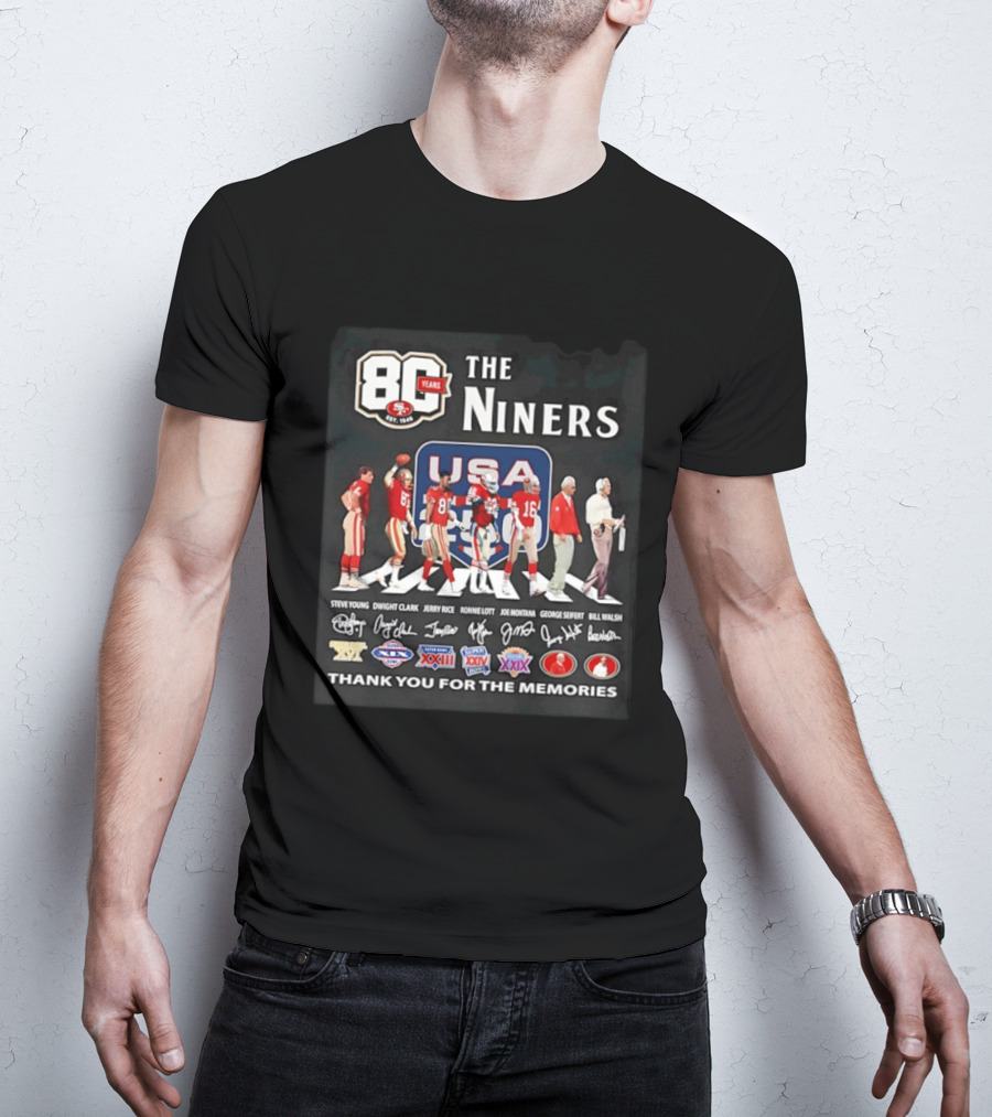 San Francisco 49ers 80 Years The Niners USA Abbey Road Legends Thank You For The Memories T-Shirt