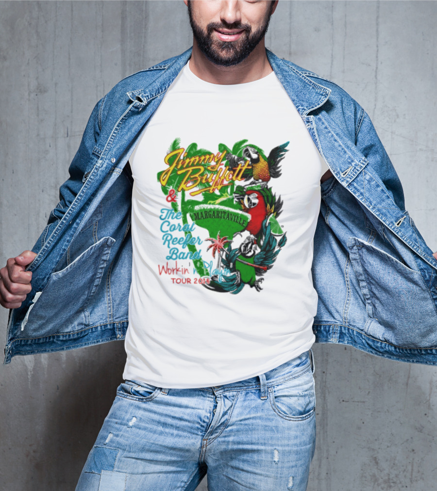 Jimmy Buffett Margaritaville Workin' And Playin' Tour 2015 Coral Reefer Band T-Shirt