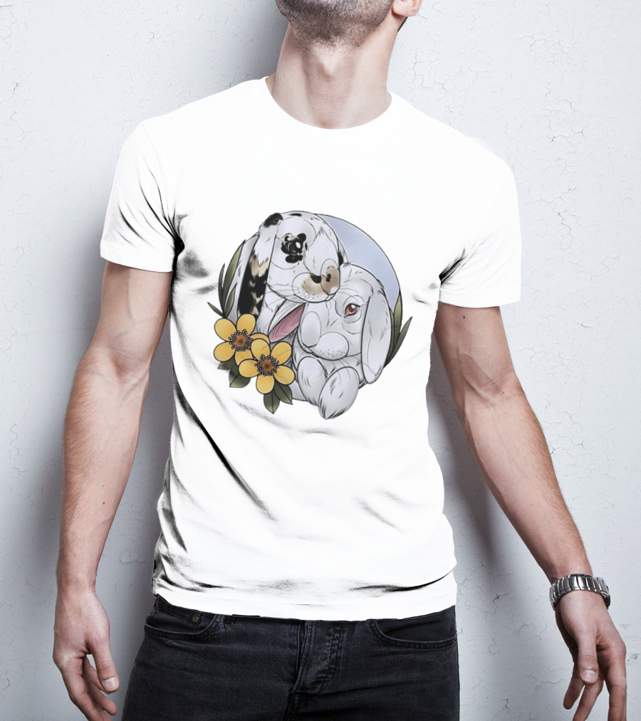 Clement Rabbit Rescue Bunnies With Yellow Flowers Wildlife Charm T-Shirt