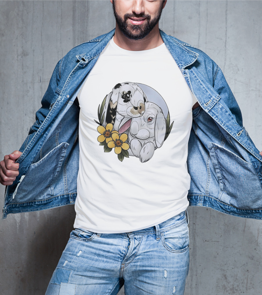 Clement Rabbit Rescue Bunnies With Yellow Flowers Wildlife Charm T-Shirt