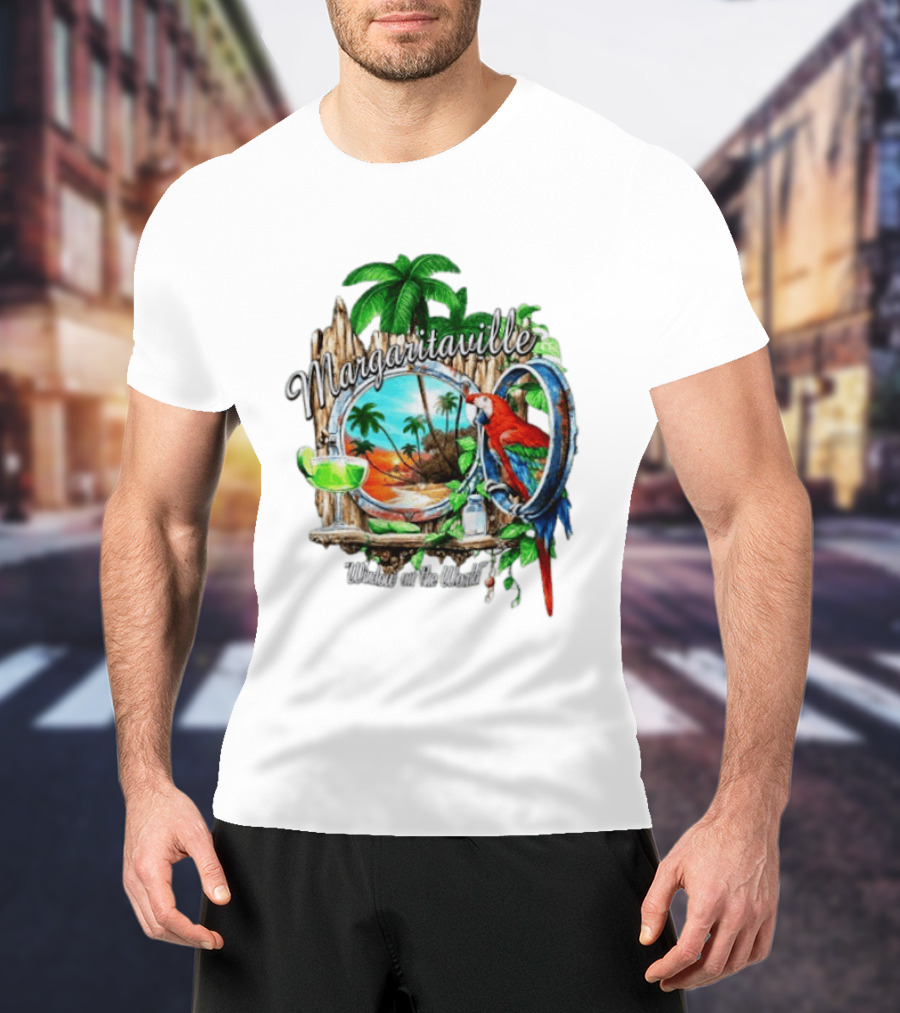 Margaritaville Tropical Parrot Beach Scene Window On The World T-Shirt