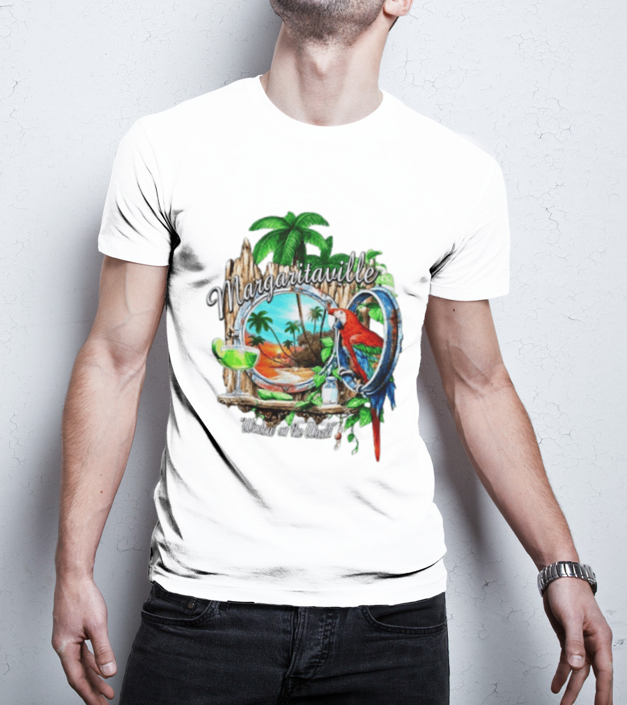 Margaritaville Tropical Parrot Beach Scene Window On The World T-Shirt