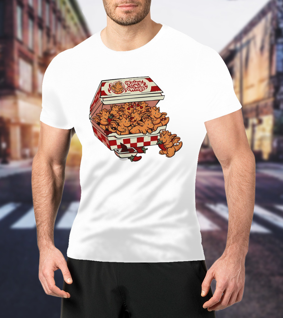 Spicy Wings Box Full Of Cute Dragons With Peppers And Hearts T-Shirt