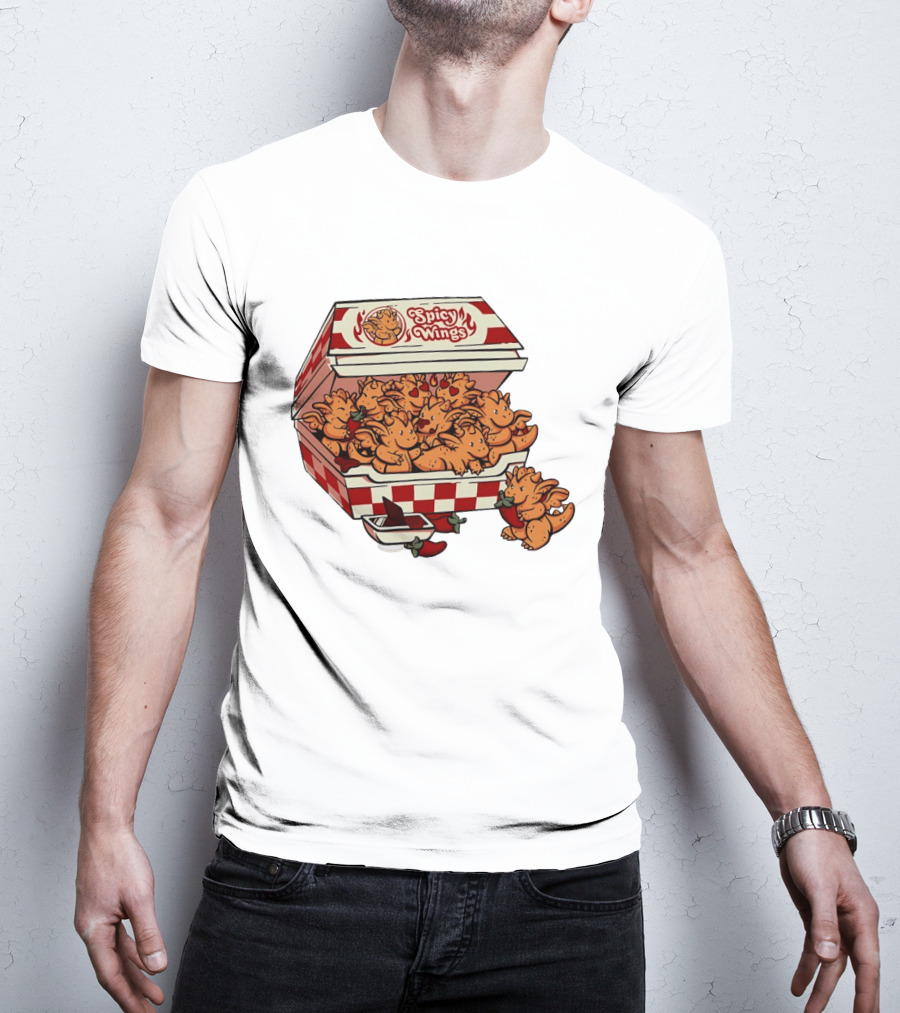 Spicy Wings Box Full Of Cute Dragons With Peppers And Hearts T-Shirt