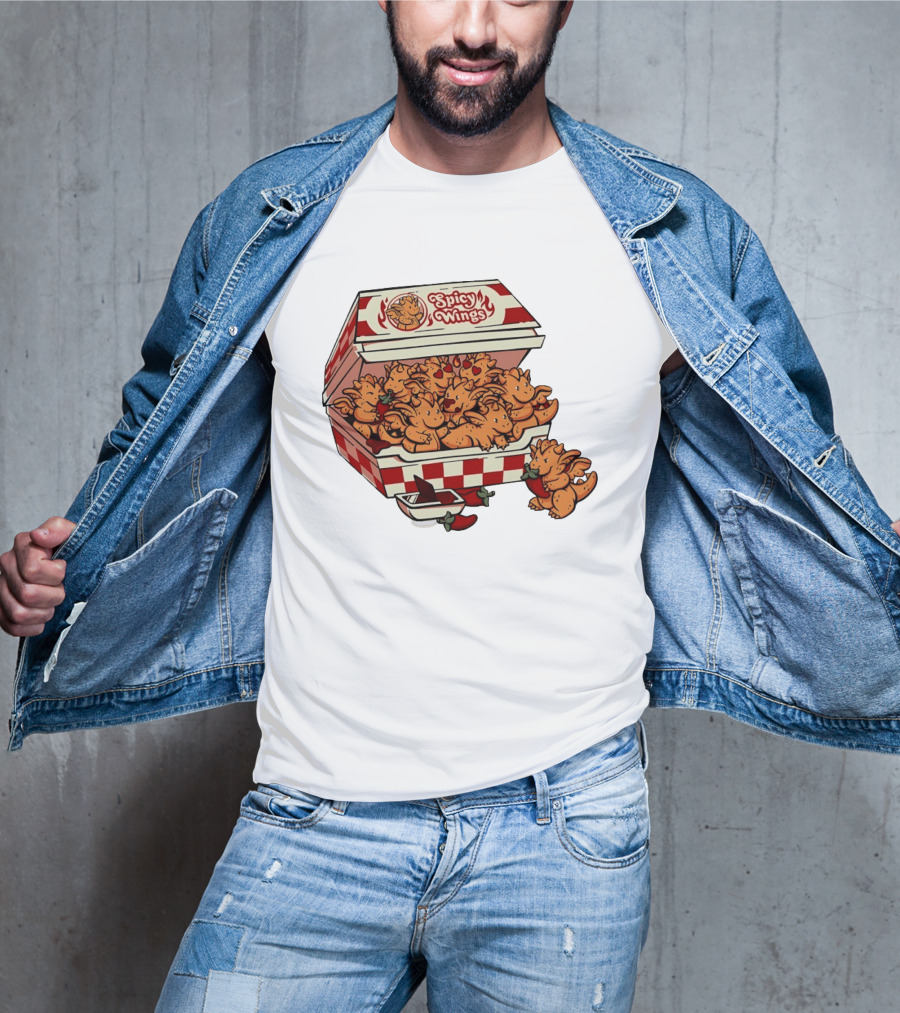 Spicy Wings Box Full Of Cute Dragons With Peppers And Hearts T-Shirt