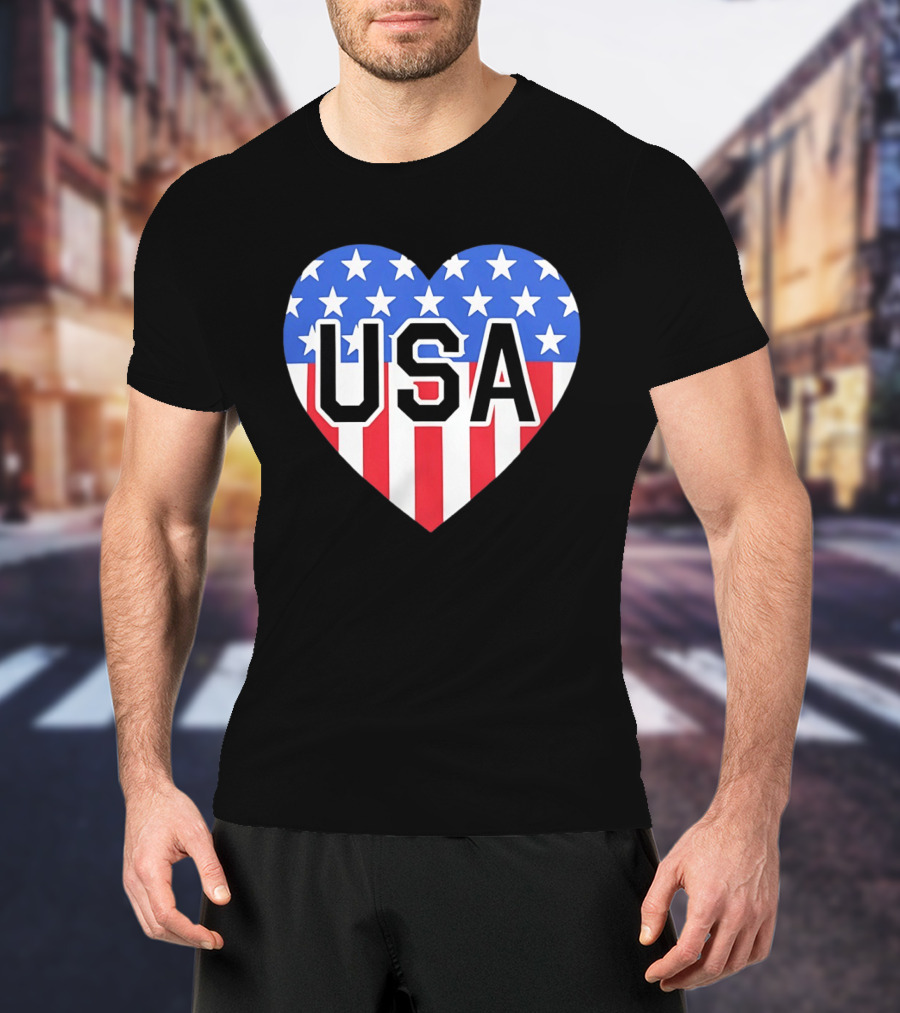 Patriotic USA Heart Shape Flag Stars And Stripes T-Shirt
