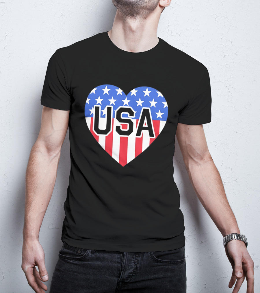 Patriotic USA Heart Shape Flag Stars And Stripes T-Shirt