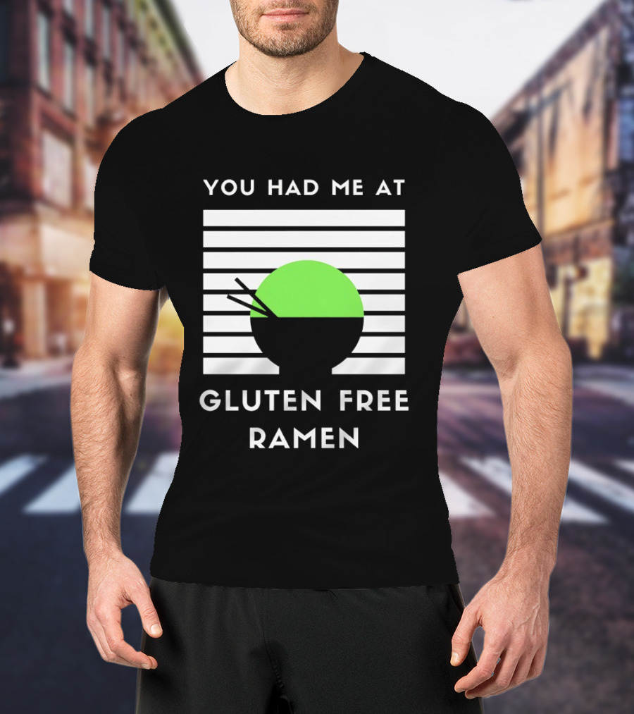 You Had Me At Gluten Free Ramen Retro Style Lines Green Circle T-Shirt