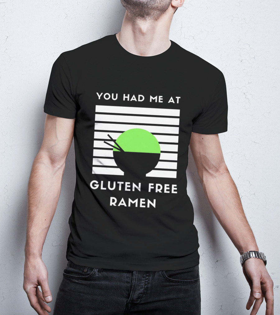 You Had Me At Gluten Free Ramen Retro Style Lines Green Circle T-Shirt