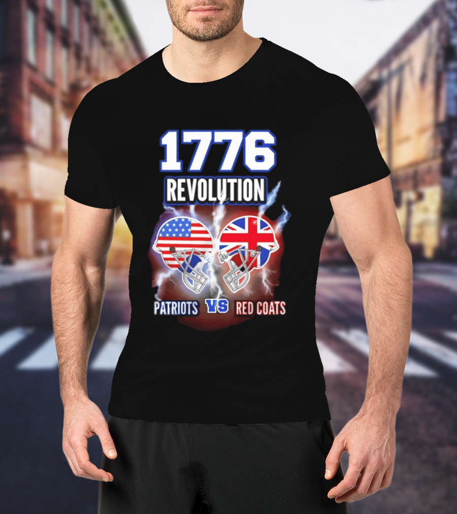 1776 Revolution Patriots Vs Red Coats American Flag British Flag Helmets Clash T-Shirt