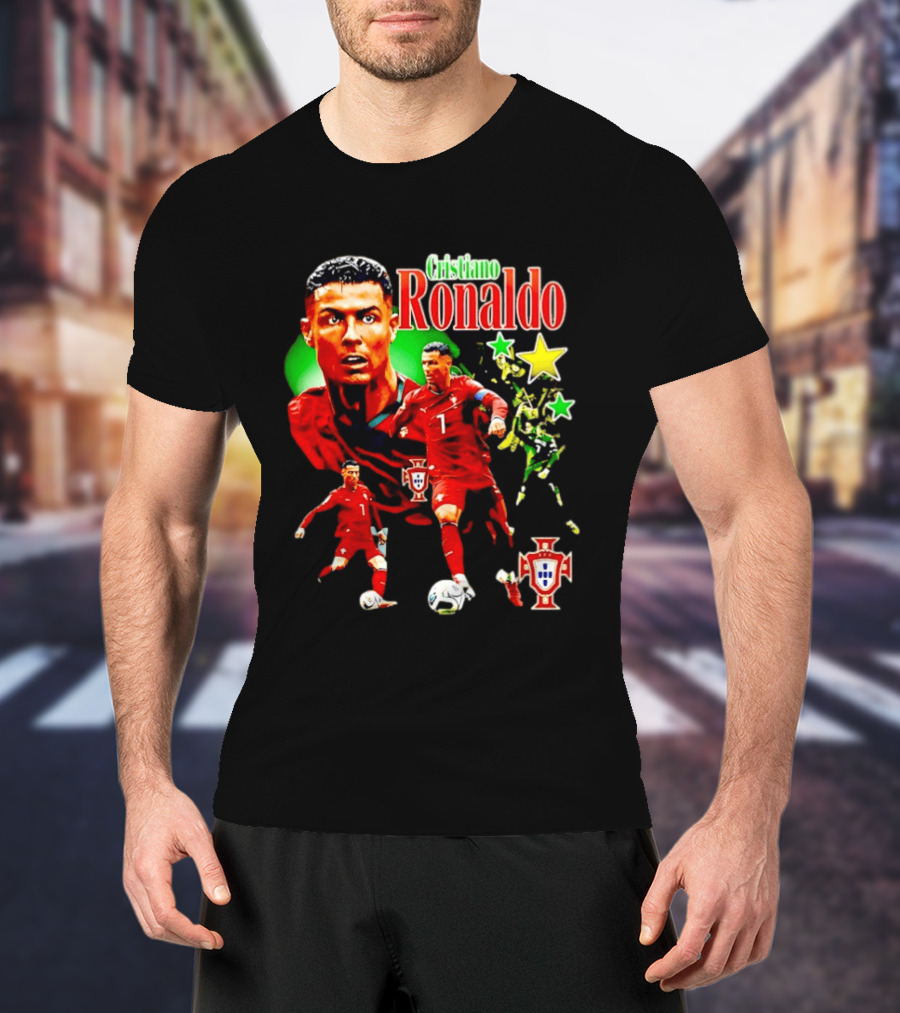 Cristiano Ronaldo Portugal Soccer Star Number 7 Iconic Footballer Illustration With Portugal T-Shirt