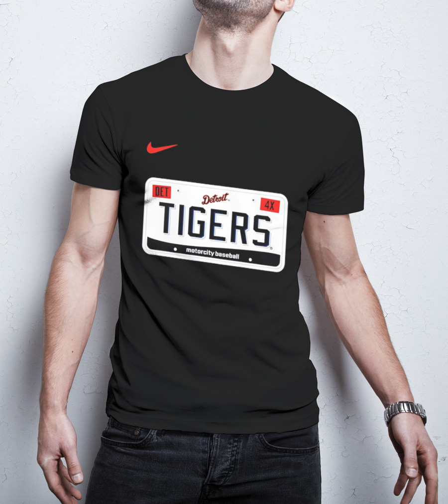 Detroit Tigers License Plate DET 4X Motorcity Baseball Nike T-Shirt