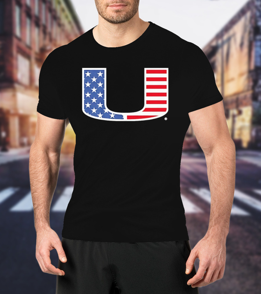 Miami Hurricanes USA Flag Stars Stripes Iconic Team T-Shirt