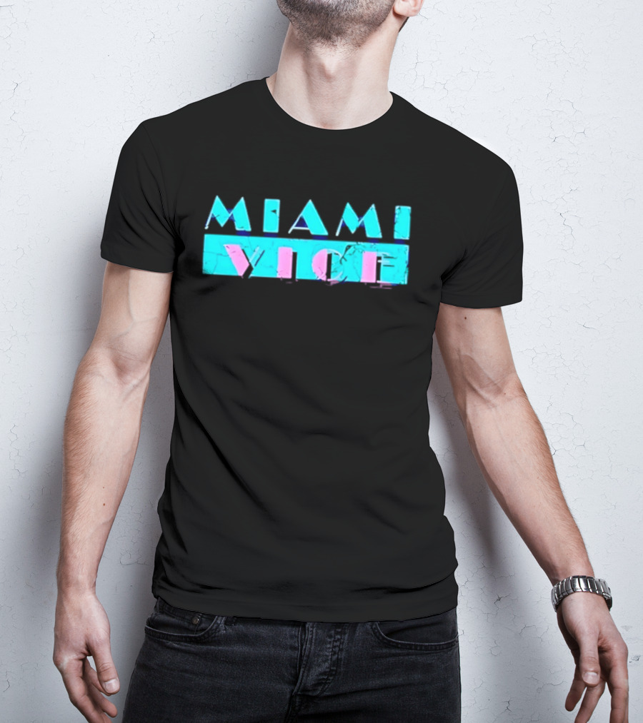 MIAMI VICE Retro Neon Blue Pink Aesthetic T-Shirt