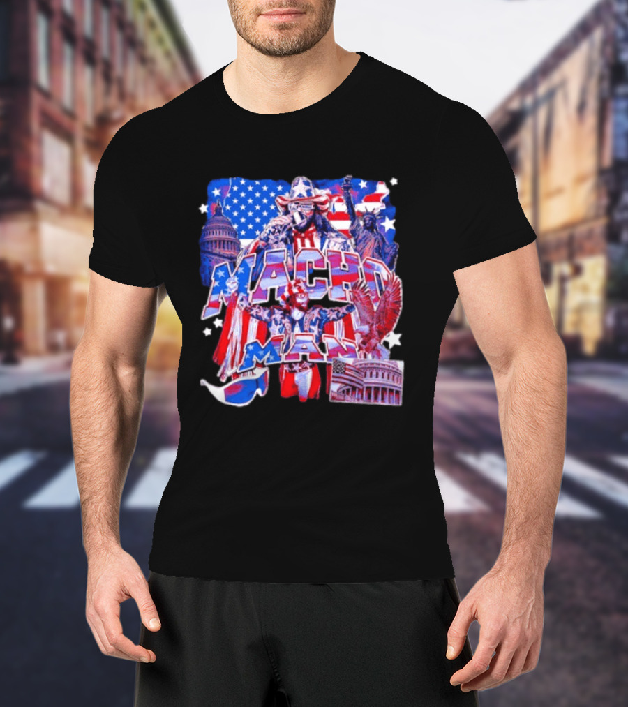 Macho Man America Independence Day Patriotic Retro USA T-Shirt