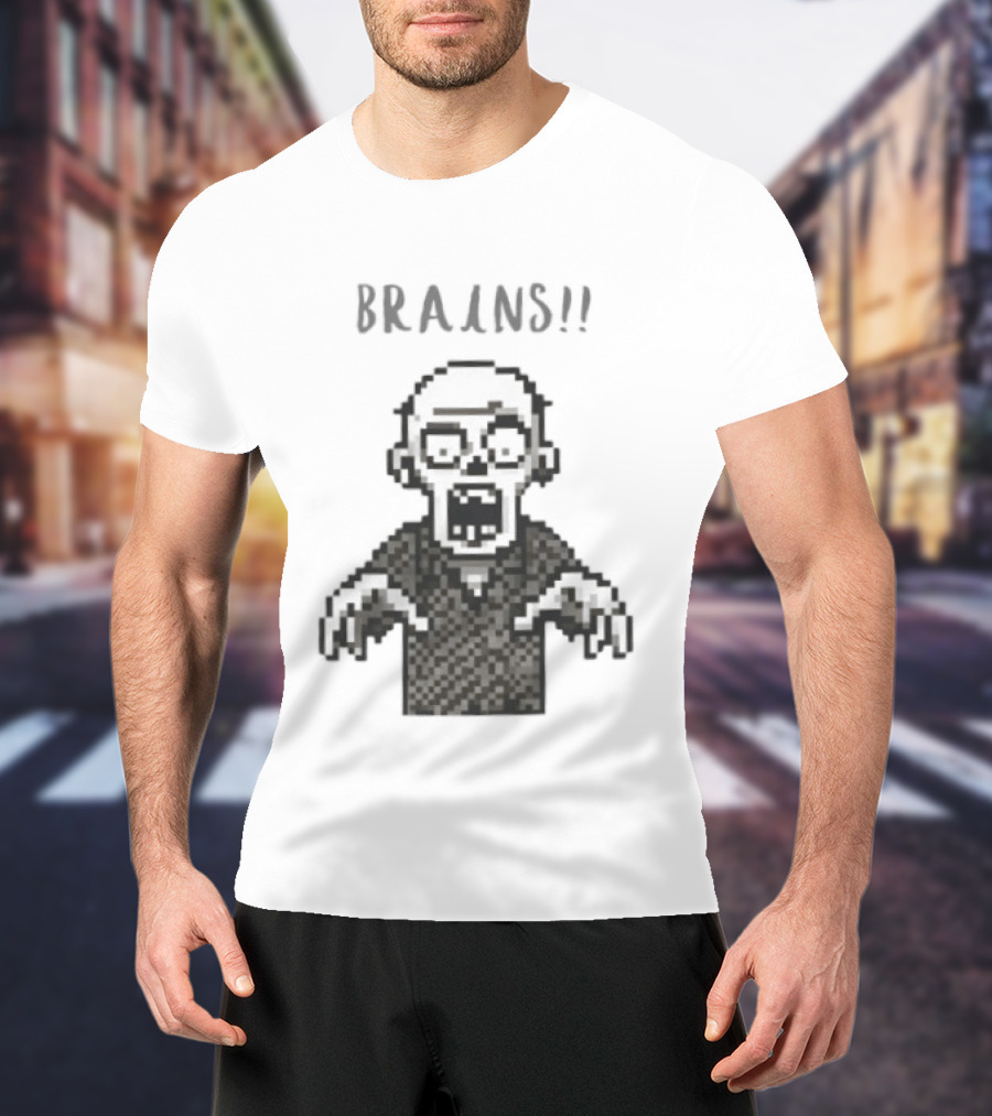 8 Bit Brains Pixel Zombie Undead Horror T-Shirt