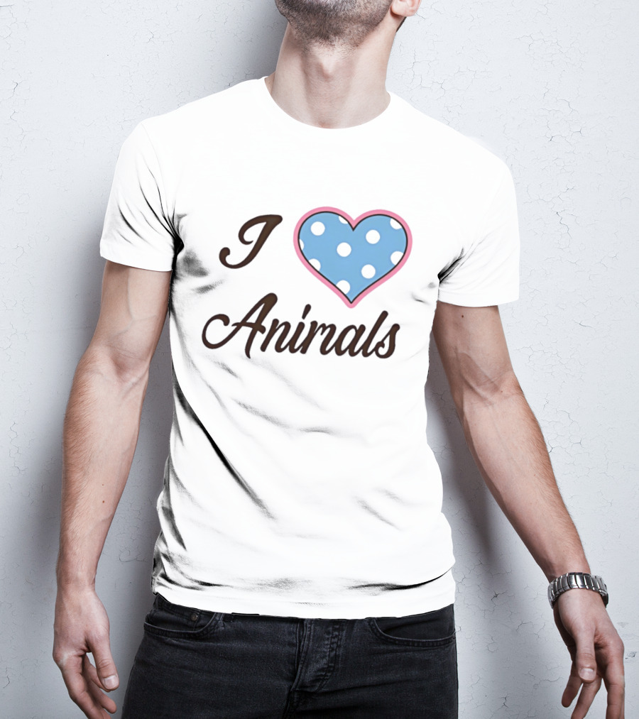 I Love Animals Blue Polka Dot Heart T-Shirt