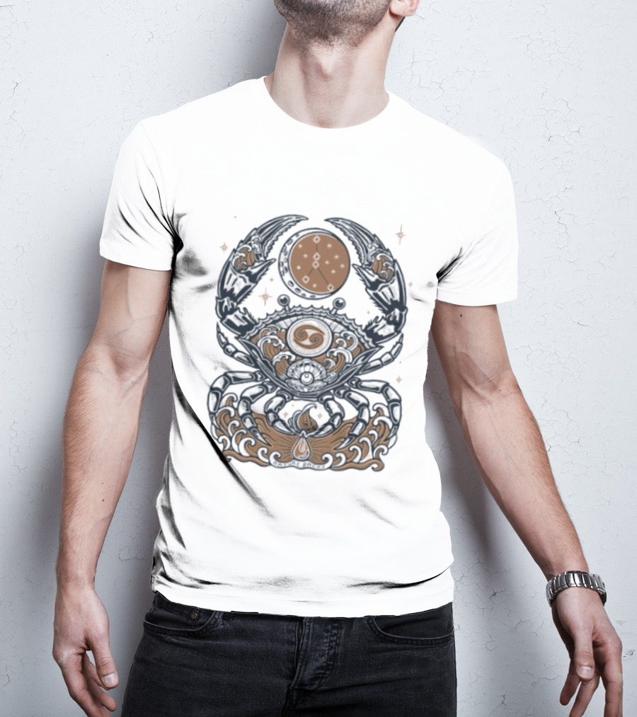Cancer Zodiac Crab Celestial Moon Astrology Symbol And Stars T-Shirt