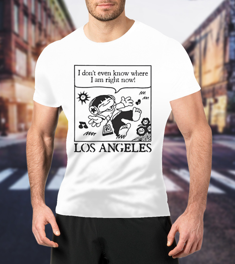Los Angeles Cartoon Kid Floating Headphones I Don't Even Know Where I Am Right Now T-Shirt