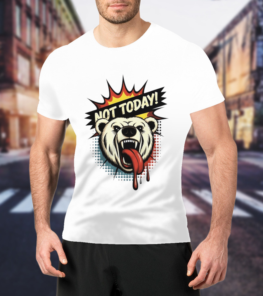 Polar Bear Roaring Not Today Comic Style Vibrant Pop Art Explosion T-Shirt