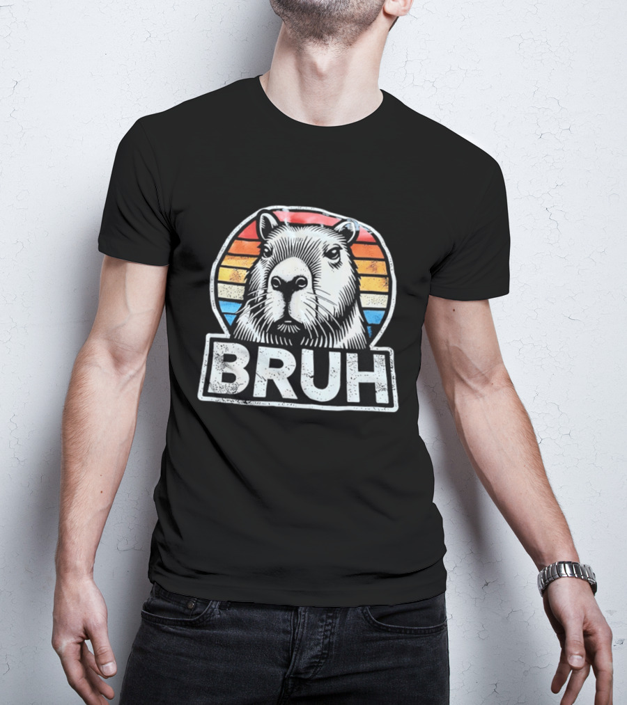Capybara Bruh Retro Sunset Animal T-Shirt